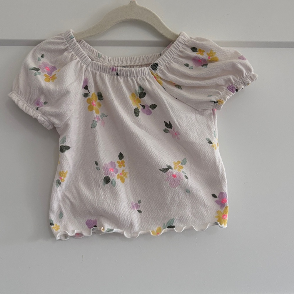 Cat & Jsck Girls Floral Off-Shoulder Top - White with Pink & Yellow Flowers 2T